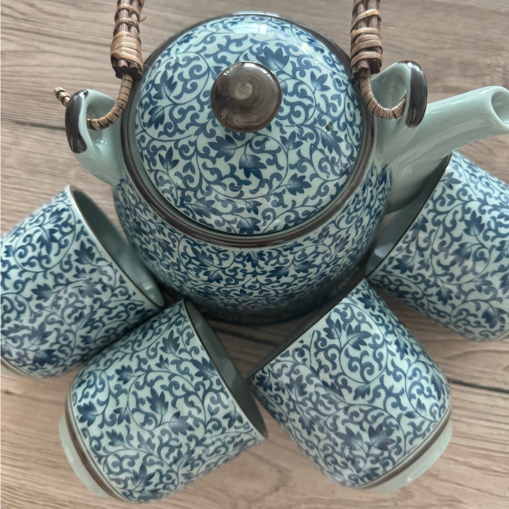 Blue and White Floral Tea Set